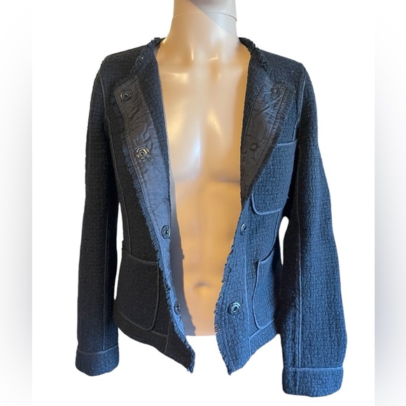 Vince Womens Textured Tweed Wool Black Cardigan/Blazer Size 8 - Picture 6 of 13